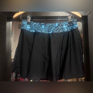 Stylish Black Skater Skirt with Blue Paisley Accent